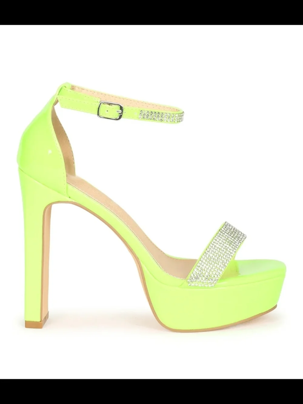 Neon Lime Platform Rhinestone Ankle-Strap Heels